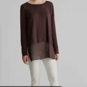 Eileen Fisher Dark Brown Long Sleeve Silk Tunic